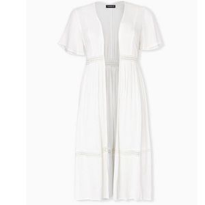 Torrid White Crochet Lace Kimono Duster